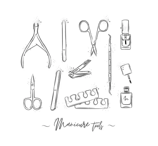 Collection Outils Manucure Pédicure Avec Coupe Fil Lime Ongles Ciseaux — Image vectorielle