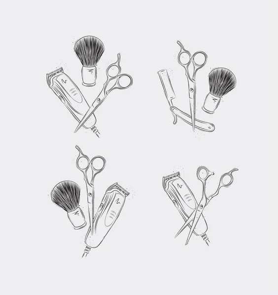 Berber Dükkanı Saç Kesimi Tıraş Makinesi Tıraş Bıçağı Tıraş Fırçası — Stok Vektör