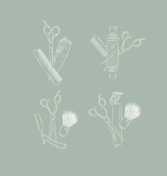Kolekcja Kompozycji Symboli Fryzjera Nożyczkami Nożyczkami Ostrzem Szczotką Golenia Grzebieniem — Wektor stockowy