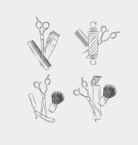 Barbershop Symboles Compositions Collection Avec Tondeuse Tondeuse Lame Brosse Raser — Image vectorielle