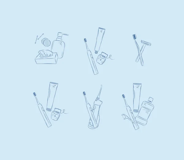Стоматологические Композиции Палочками Ушей Губкой Салфетками Зубной Щеткой Зубной Нитью — стоковый вектор