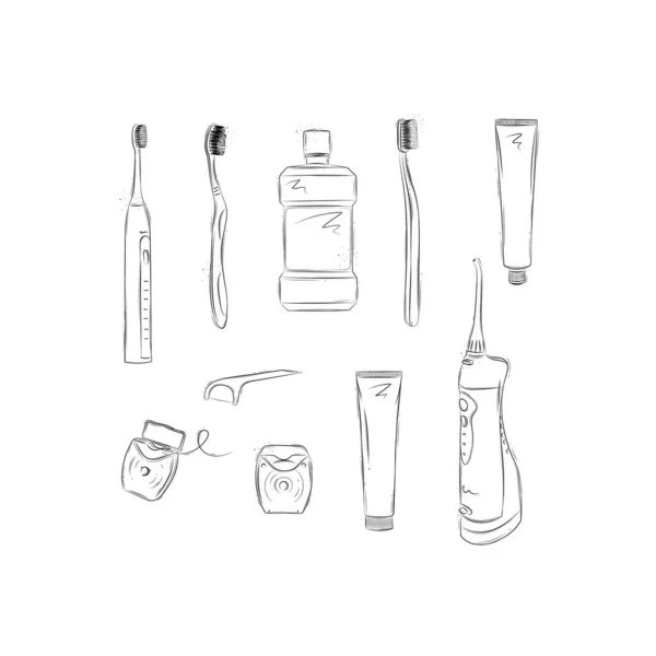 Odontologia Acessórios Escova Dentes Elétrica Escova Dentes Regular Enxaguatório Bucal —  Vetores de Stock