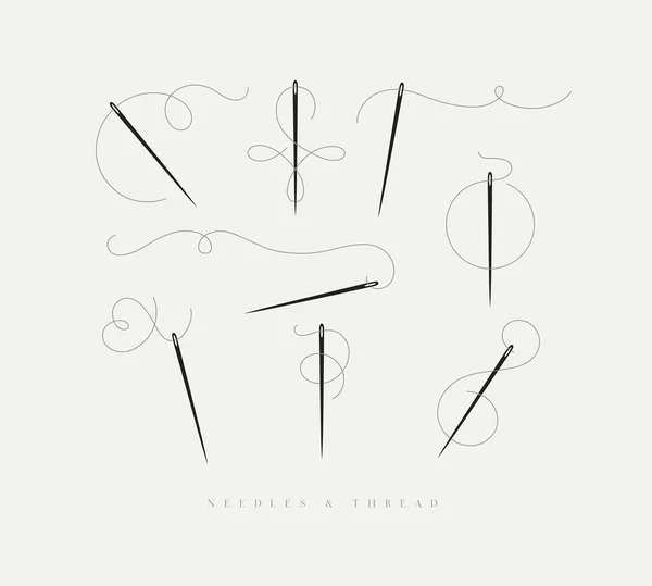 灰色の背景に描かれた異なる位置に針と巻き糸 — ストックベクタ