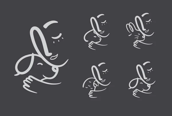 Uomo Aggrappa Amorevolmente Gatto Animale Cane Coniglio Composizioni Pappagallo Disegnando — Vettoriale Stock