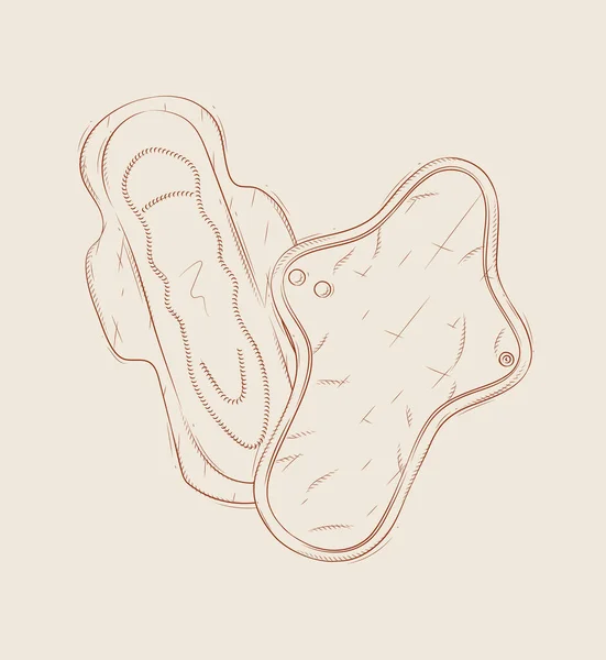 女性定期的かつ再利用可能な衛生パッド ベージュの背景に描画 — ストックベクタ