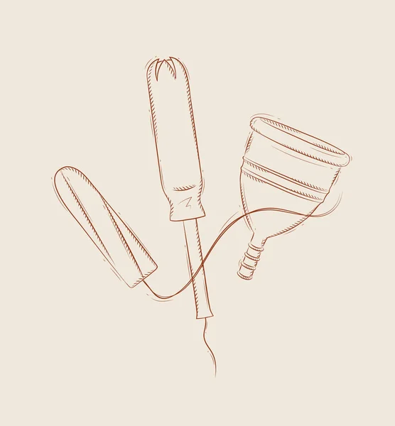 Tampon Composition Coupe Menstruelle Dessin Sur Fond Beige — Image vectorielle