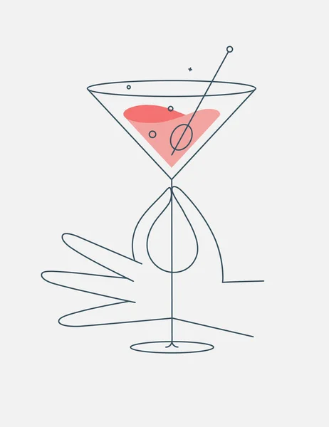 Bicchiere Mano Disegno Cocktail Cosmopolita Stile Linea Piatta — Vettoriale Stock