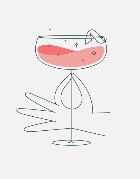 Bicchiere Mano Disegno Cocktail Daiquiri Stile Linea Piatta — Vettoriale Stock
