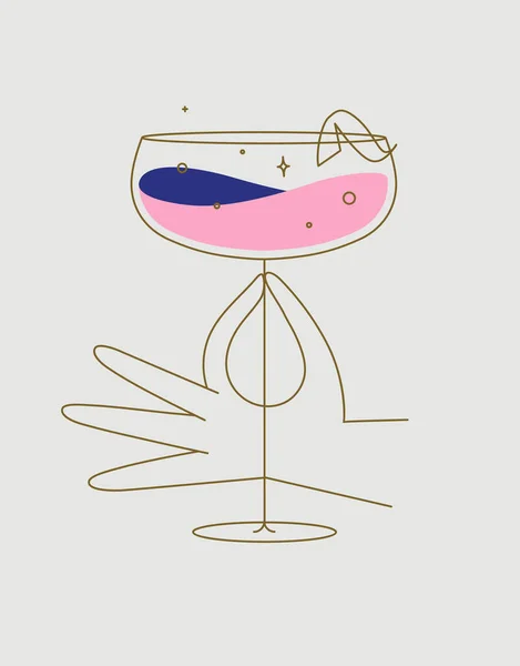 Χειροποίητο Ποτήρι Daiquiri Cocktail Drawing Επίπεδη Γραμμή Μπεζ Φόντο — Διανυσματικό Αρχείο