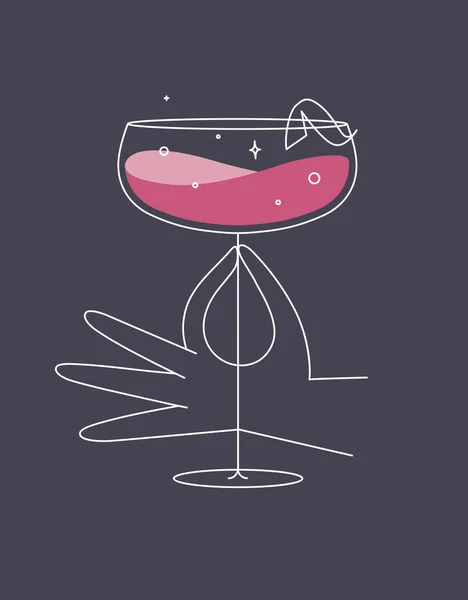 Bicchiere Mano Disegno Cocktail Daiquiri Stile Linea Piatta Sfondo Blu — Vettoriale Stock