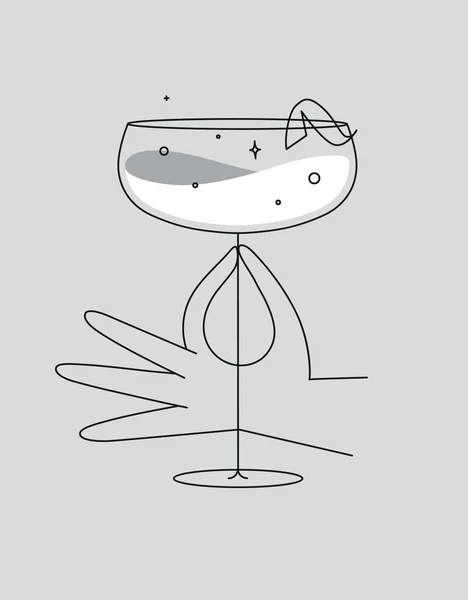 Hand Holding Glas Van Daiquiri Cocktail Tekening Vlakke Lijn Stijl — Stockvector