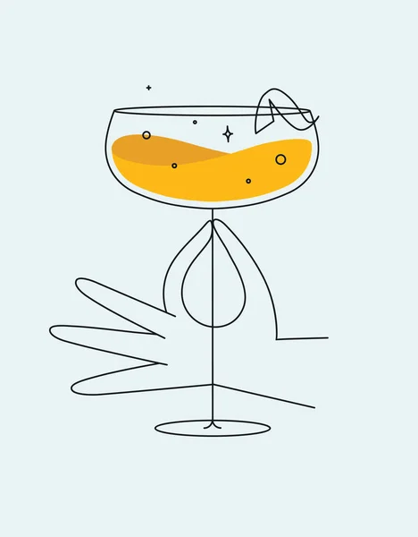 Hand Hålla Glas Daiquiri Cocktail Ritning Platt Linje Stil Ljus — Stock vektor
