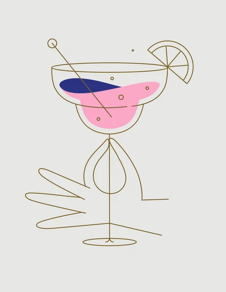 Bej Arka Planda Düz Çizgi Şeklinde Çizilmiş Margarita Kokteyli Bardağı — Stok Vektör