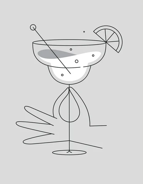 灰色背景下的平线型玛格丽特鸡尾酒手握杯 — 图库矢量图片