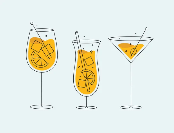 Bicchieri Cocktail Spritz Pina Colada Disegno Cosmopolita Stile Linea Piatta — Vettoriale Stock