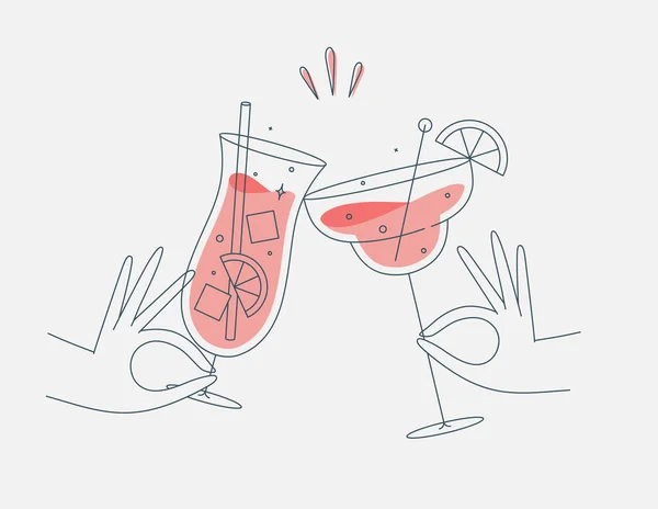 Κρατησεις Χεριών Pina Colada Και Margarita Cocktails Clinking Glasses Σχέδιο — Διανυσματικό Αρχείο
