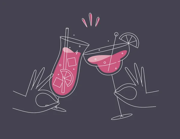 Main Tenant Pina Colada Margarita Cocktails Clinking Glasses Dessin Dans — Image vectorielle