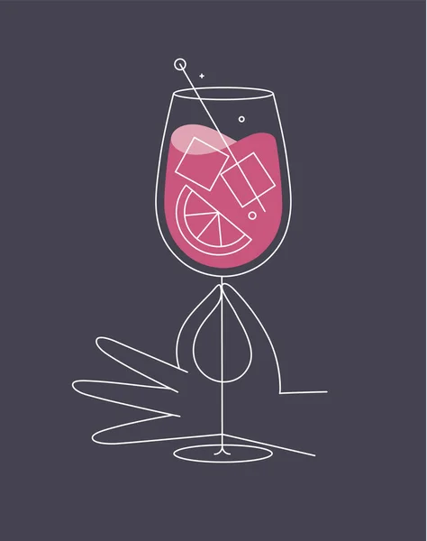 Main Tenant Verre Spritz Cocktail Dessin Dans Style Ligne Plate — Image vectorielle
