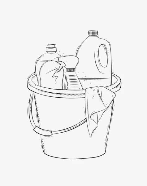 清洁用品工具配件桶 玻璃清洁剂 白色背景图解画图 — 图库矢量图片