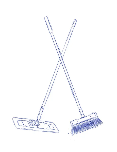 Flat Mop Broom Drawing Graphic Style Light Background — Stock Vector