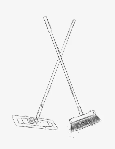 Flat Mop Broom Drawing Graphic Style White Background — Stock Vector