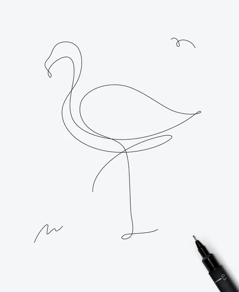 Flamingo Drawing Minimalism Pen Line Style White Background — Stock Vector
