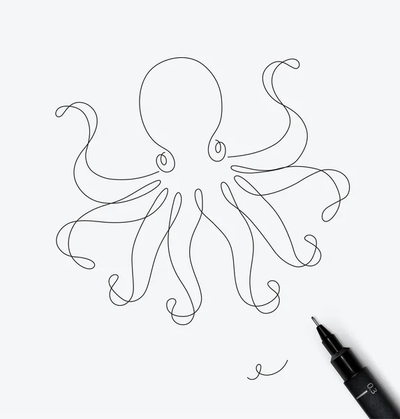 Octopus Criatura Marinha Desenho Estilo Caneta Linha Fundo Branco — Vetor de Stock