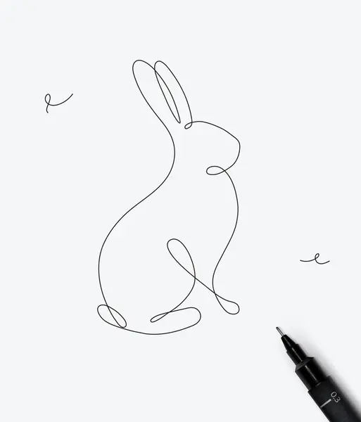 Beyaz Arkaplanda Minimalizm Kalem Satırı Biçiminde Tavşan Çizimi — Stok Vektör
