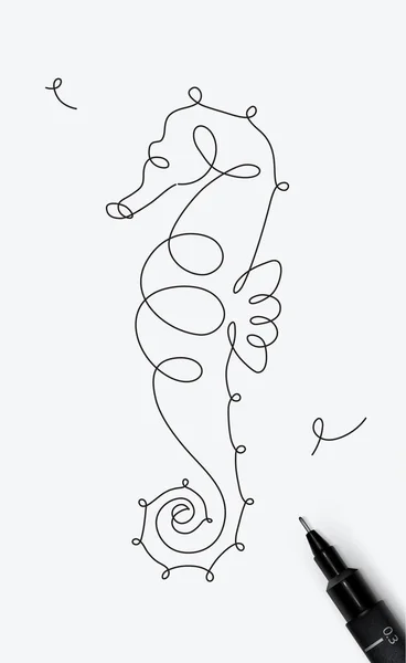 Seahorse Sea Creature Drawing Pen Line Style White Background — Stock Vector