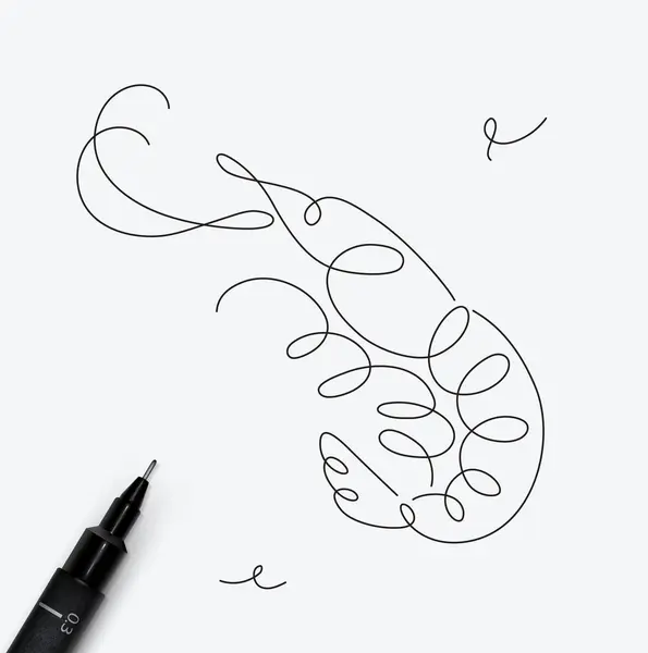 Shrimp Sea Creature Drawing Pen Line Style White Background — Stock Vector