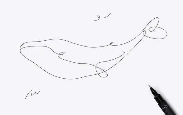ホワイトバックのペンラインスタイルでクジラのクリーチャー描画 — ストックベクタ