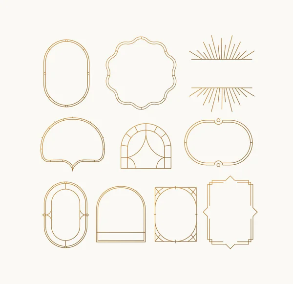 stock vector Art deco frames drawing in linear style on beige background.