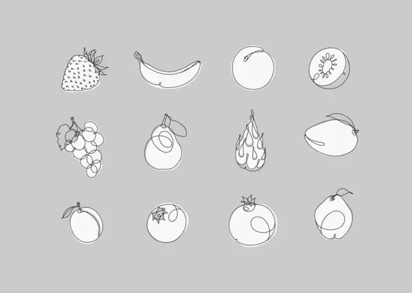 Iconos Frutas Fresa Plátano Albaricoque Kiwi Uvas Pera Fruta Del — Archivo Imágenes Vectoriales