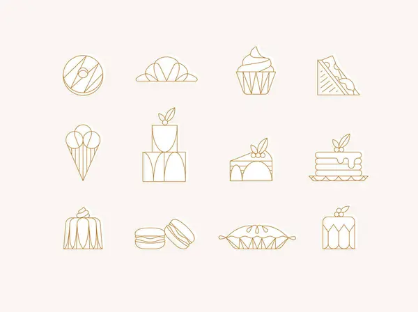 Dessert Icons Art Deco Style Doughnut Croissant Cupcake Sandwich Ice — Stock Vector