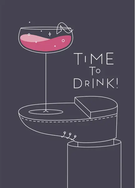 Poster Sull Alcol Bicchiere Cocktail Daiquiri Con Scritta Tempo Bere — Vettoriale Stock