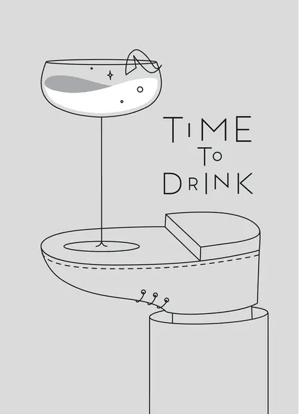Alkoholplakat Daiquiri Cocktailglas Mit Schriftzug Zeit Zum Trinken Steht Fuß — Stockvektor