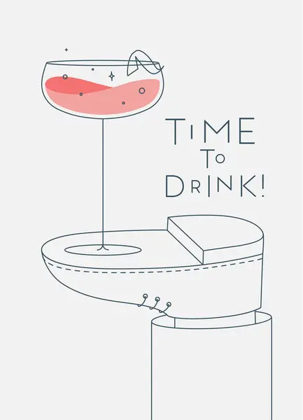 Alcohol Poster Daiquiri Cocktail Glas Met Belettering Tijd Drinken Staat — Stockvector
