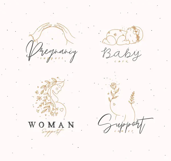 Graviditetsetiketter Kvinnlig Bål Siluett Gravid Kvinna Sovande Barn Med Bokstäver Royaltyfria illustrationer