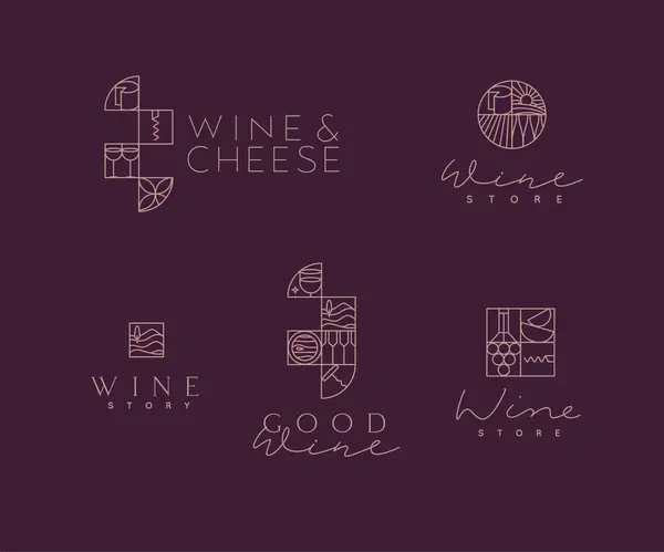 Wine Branding Art Deco Etykiety Literowe Rysunek Stylu Liniowym Fioletowym Grafika Wektorowa
