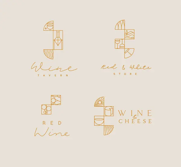 Art Deco Wijn Branding Etiketten Met Belettering Tekening Lineaire Stijl Vectorbeelden