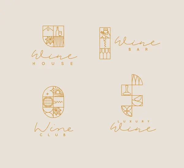 Wine Art Deco Branding Ετικέτες Γράμματα Σχέδιο Γραμμικό Στυλ Μπεζ Εικονογράφηση Αρχείου