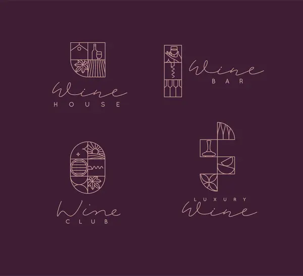 Märkning Vin Art Deco Med Bokstäver Ritning Linjär Stil Violett Vektorgrafik