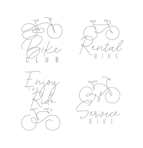 Etiquetas Ícone Bicicleta Com Lettering Desenho Mão Desenhado Linha Arte Ilustração De Bancos De Imagens