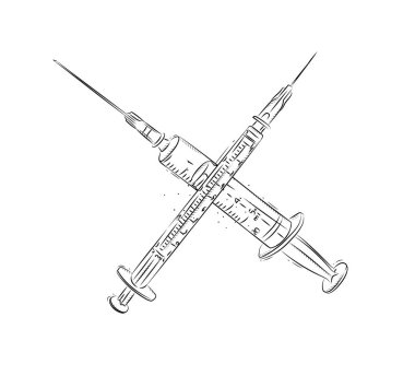 Tıbbi amaçlar için insülin ve düzenli şırınga bileşimi beyaz arkaplana grafik biçimi çizer