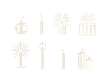 Mum, beyaz arkaplanda sanat deco tarzında farklı şekiller ve şekiller ayarladı