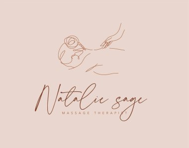 Masaj terapisti stüdyo etiketi, harfli masaj terapisti, minimalist tarzda pastel renkli çiziyor.