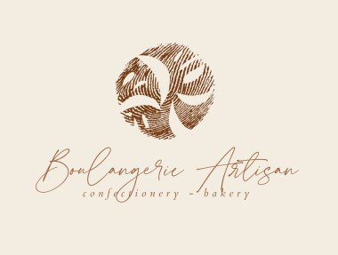 Boulangerie zanaatkar parmak izi etiket tasarımı bej arka planda harf şekerleme fırını çizimi