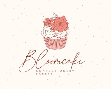 Pastane etiketi tasarımında bej arka planda çiçek stili harf çizimi var.