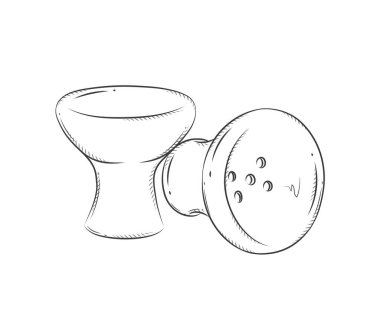 Nargile kase çiftli siluet çizim klasik grafik tarzında beyaz arka planda siyah