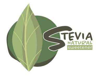 Sağlıklı beslenmek için doğal tatlandırıcı. Kargo ve afişler için Stevia logosu ya da logosu izole edilmiş. Yeşil yaprak, ekolojik olarak dost ve sağlık için iyi. Düz biçimli vektör